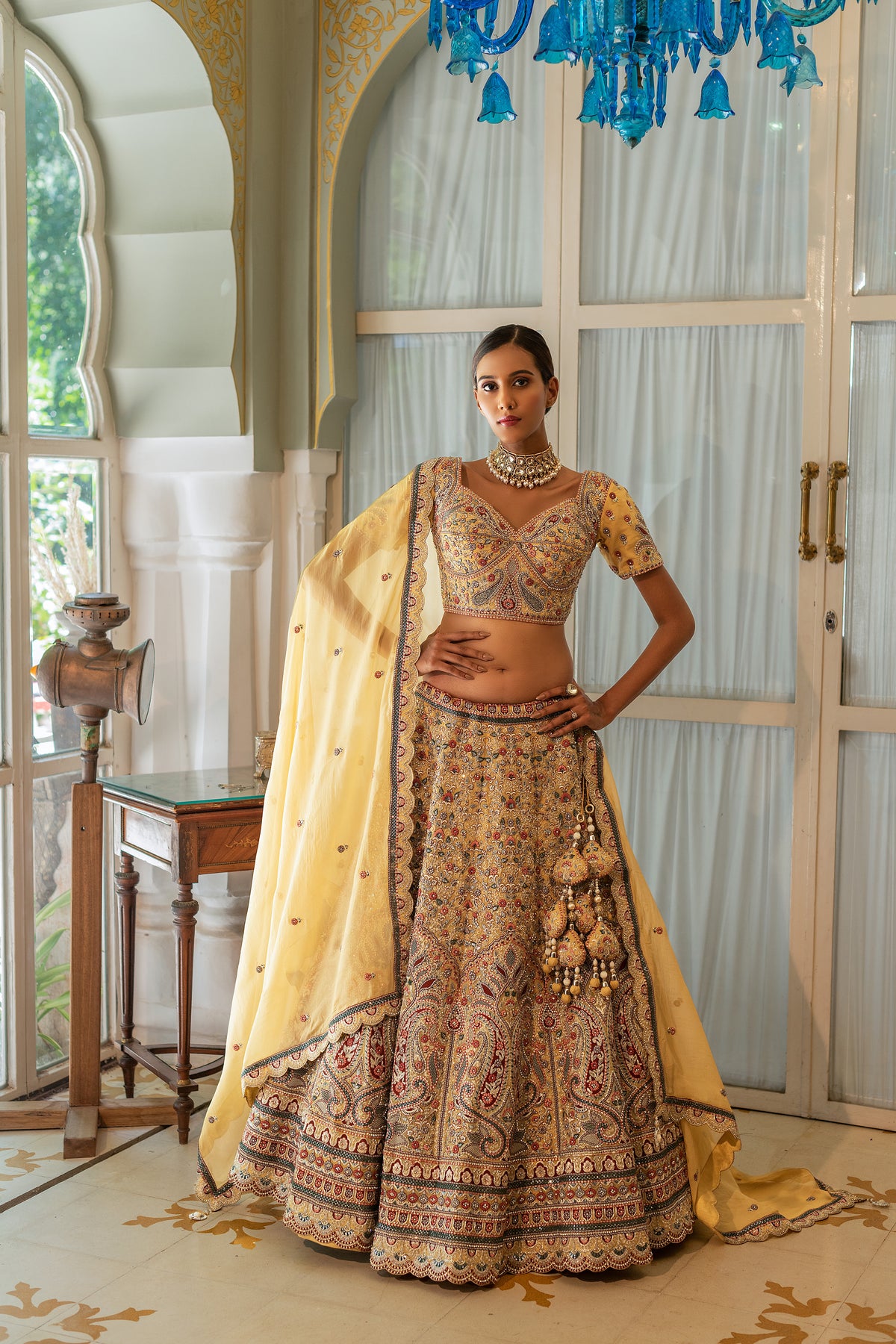 Mustard Yellow Zarkan Work Silk Semi Stitched Bridal Lehenga Choli With Net Dupatta