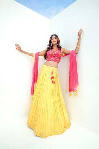 Tart Red Viscose Emroidered Fully Stitched Lehenga choli with Dupatta.