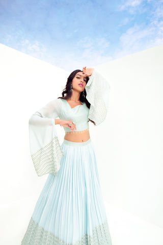 Water Sky Viscose Fully Stitched Lehenga Choli With beautifully tailored blouse and Dupatta.