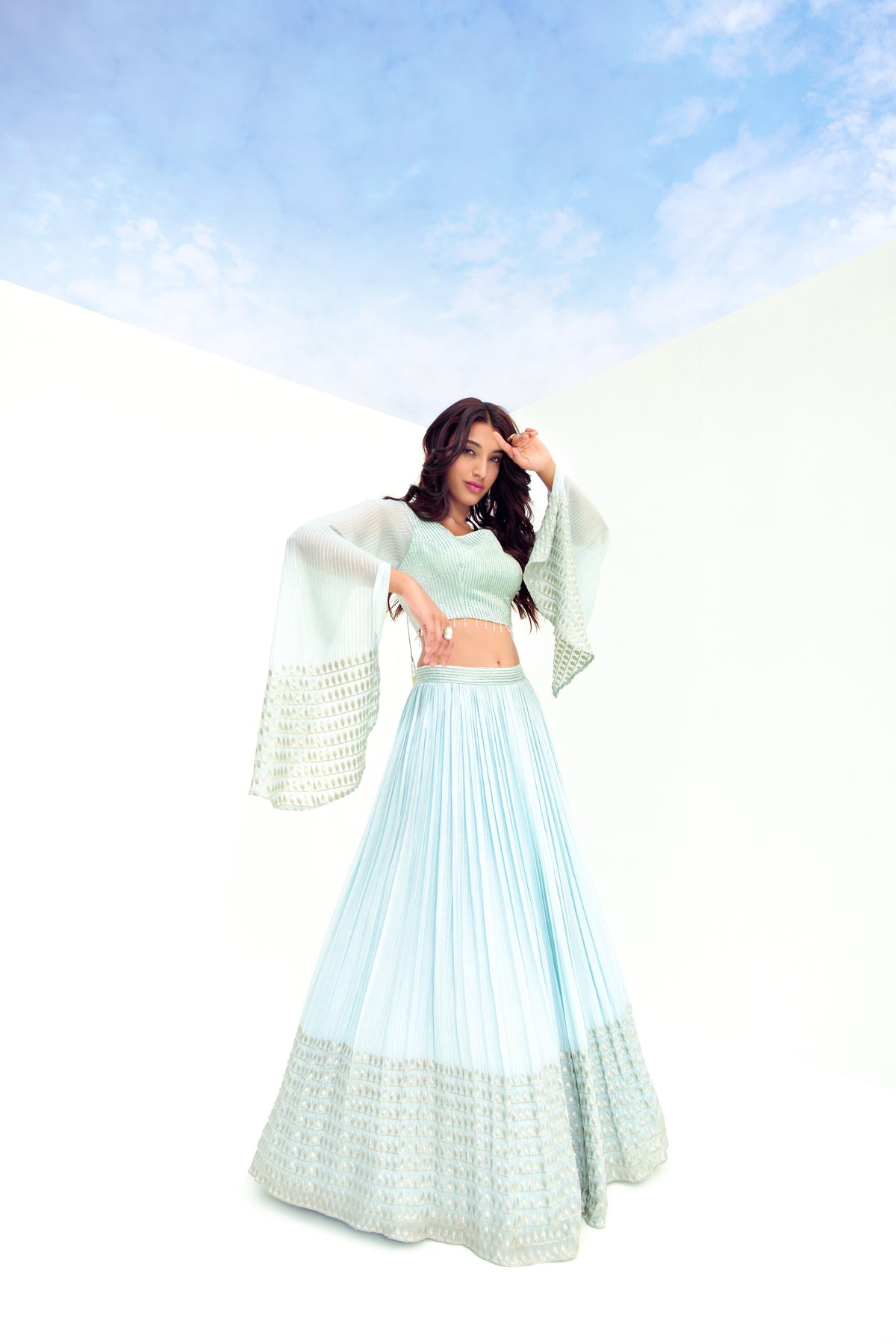 Water Sky Viscose Fully Stitched Lehenga Choli With beautifully tailored blouse and Dupatta.