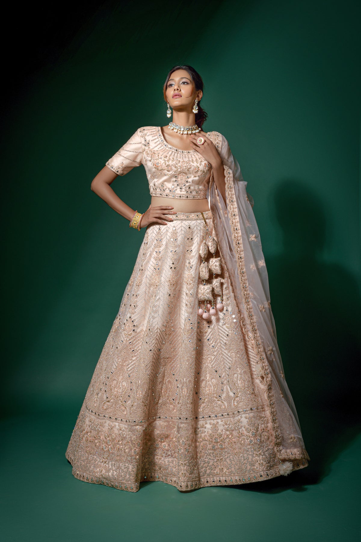 Peach Net Embroidered Fancy Semi Stitched Lehenga And Unstitched Choli