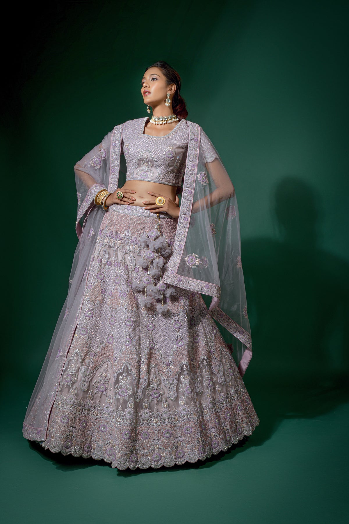 Light Purple Colour Net Embroidered Semi Stitched Lehenga With Unstitched Choli