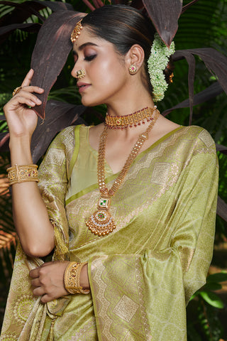 Exquisite Parrot Green Banarasi Silk Sarees