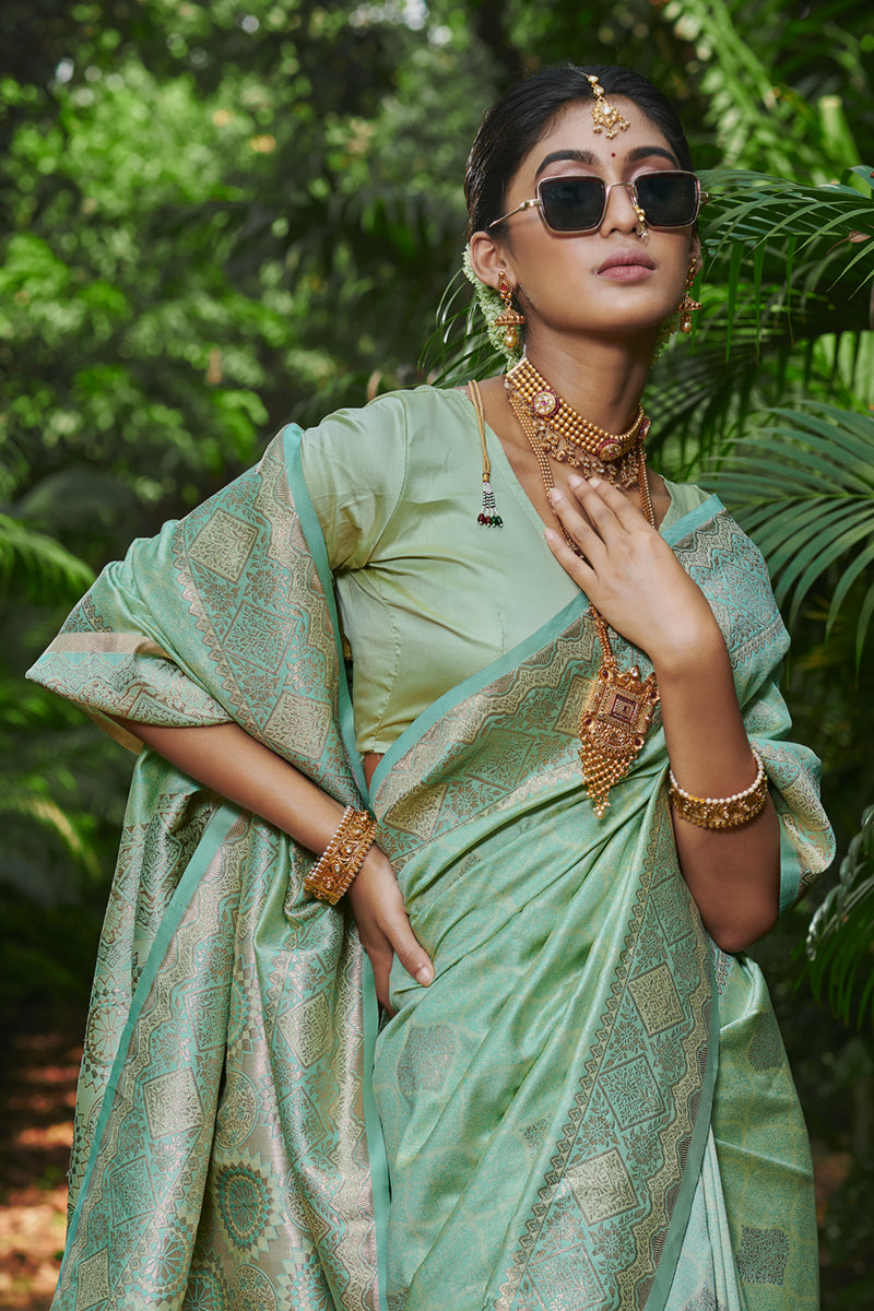 Beauty of Tradition Bottle Green Banarasi Silk Saree Jacquard Work