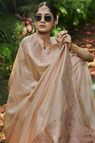 Luxurious Peach Banarasi Silk Sarees