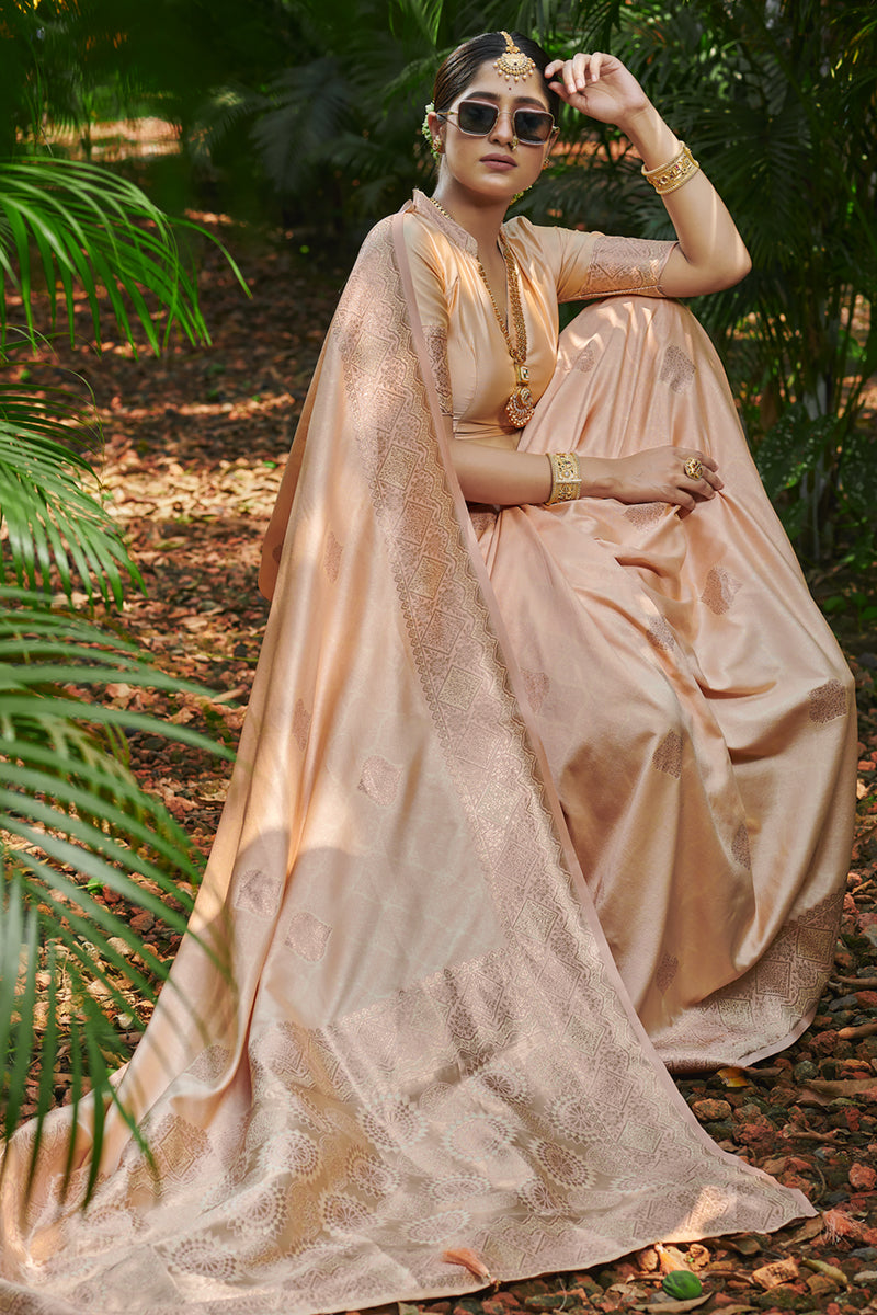 Luxurious Peach Banarasi Silk Sarees