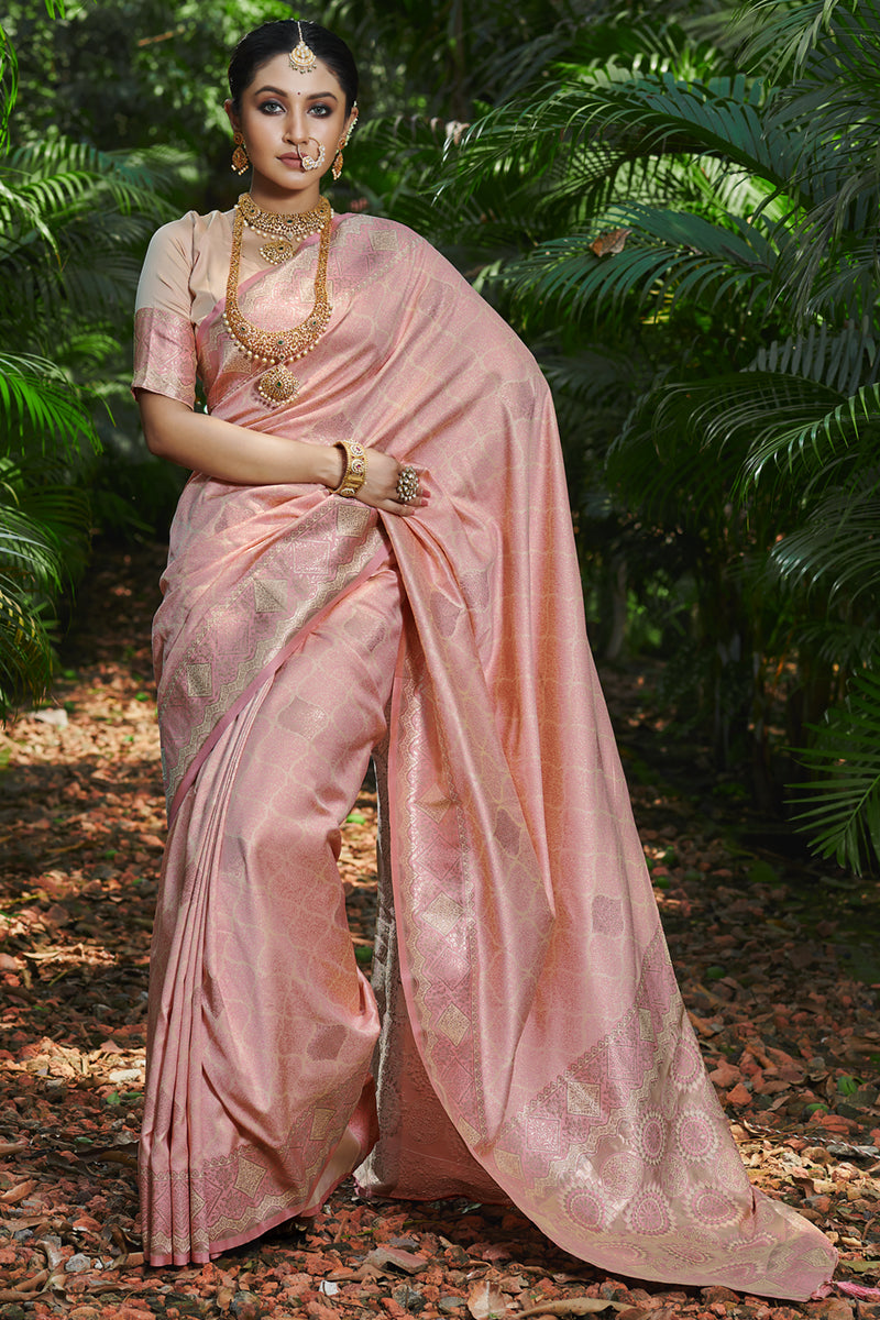 Elegance in Threads Pink Banarasi Silk Saree