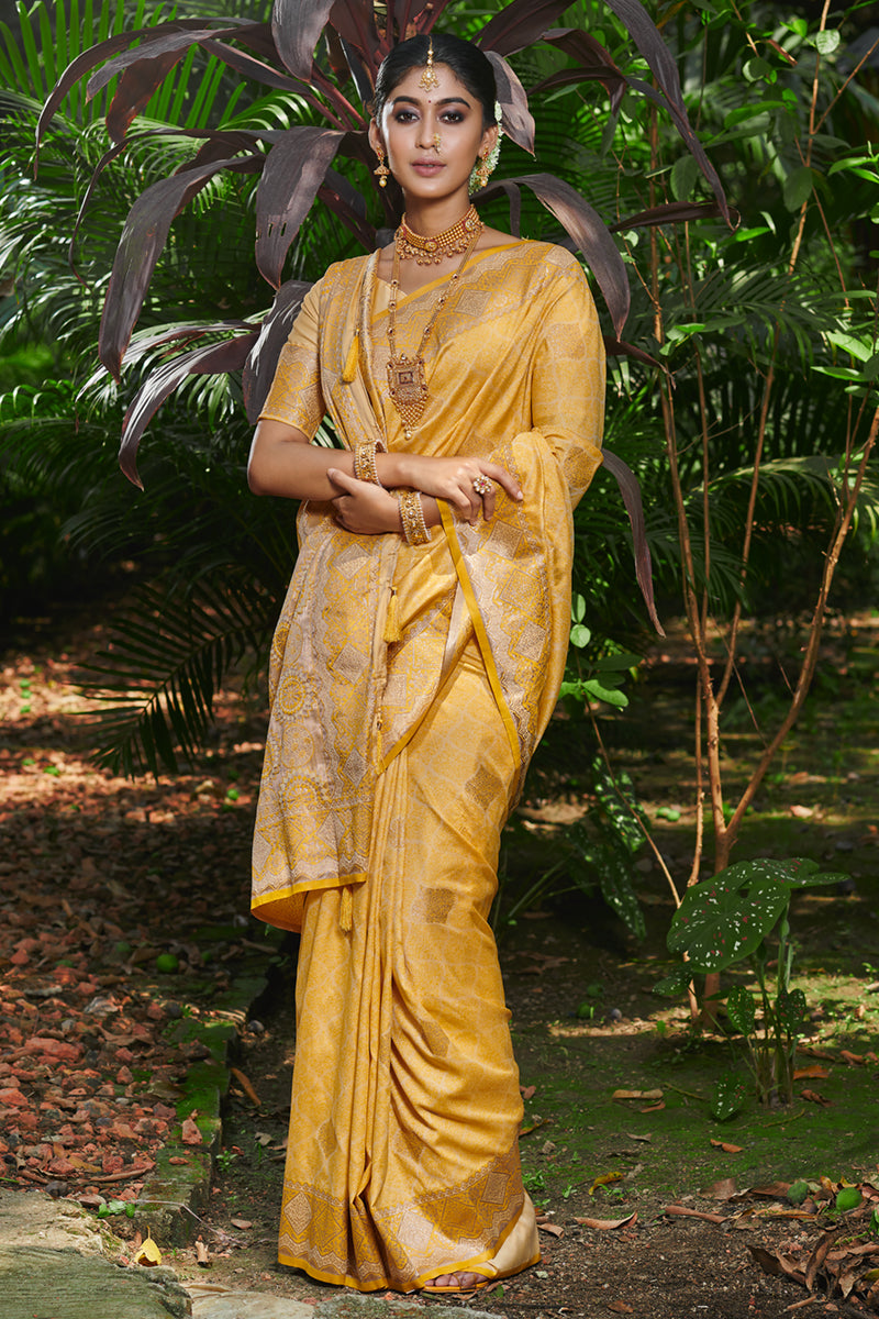 Embrace the Elegance of Silk: Yellow Banarasi Silk Saree