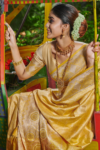 Embrace the Elegance of Silk: Yellow Banarasi Silk Saree