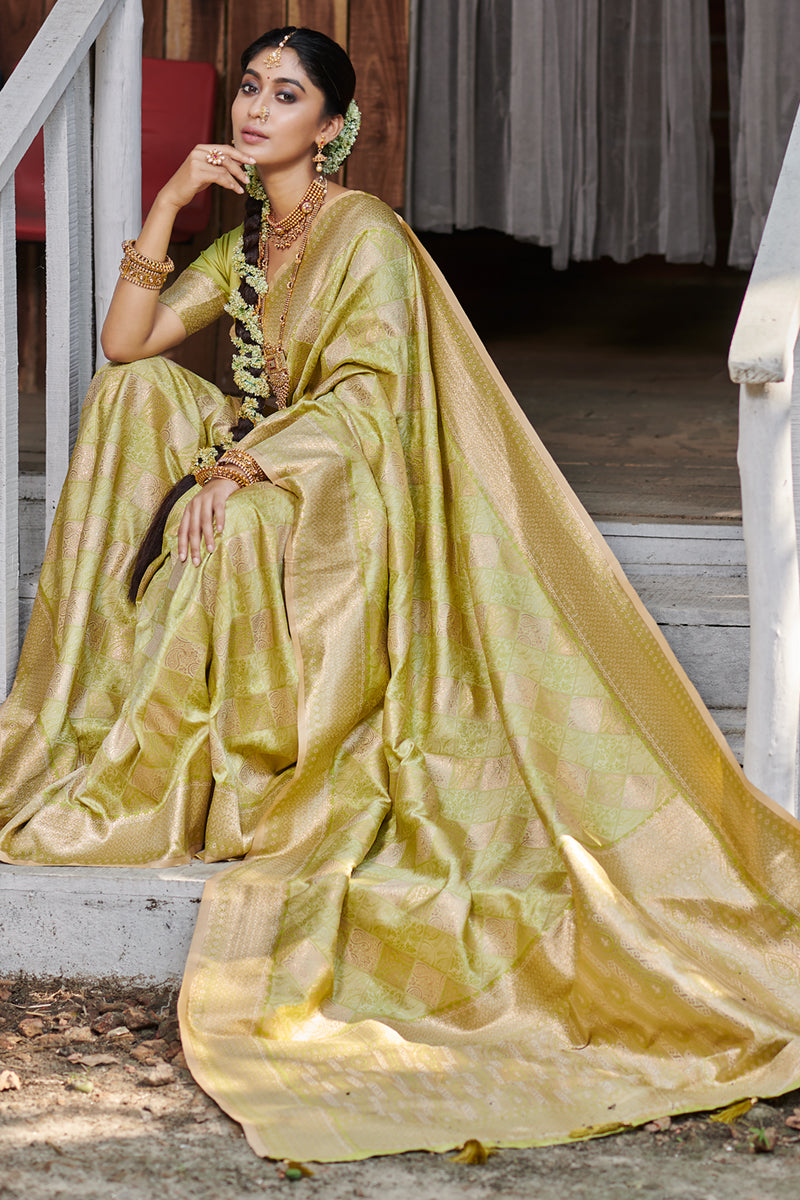 Adorn Yourself in Fine Heritage Green Banarasi Silk Saree