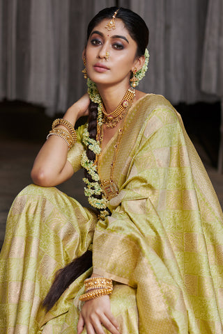 Adorn Yourself in Fine Heritage Green Banarasi Silk Saree