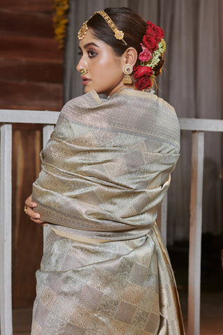 Your Gateway to Saree Delight Grey Banarasi Silk Saree