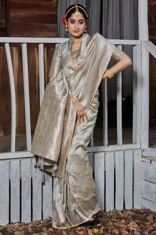 Your Gateway to Saree Delight Grey Banarasi Silk Saree