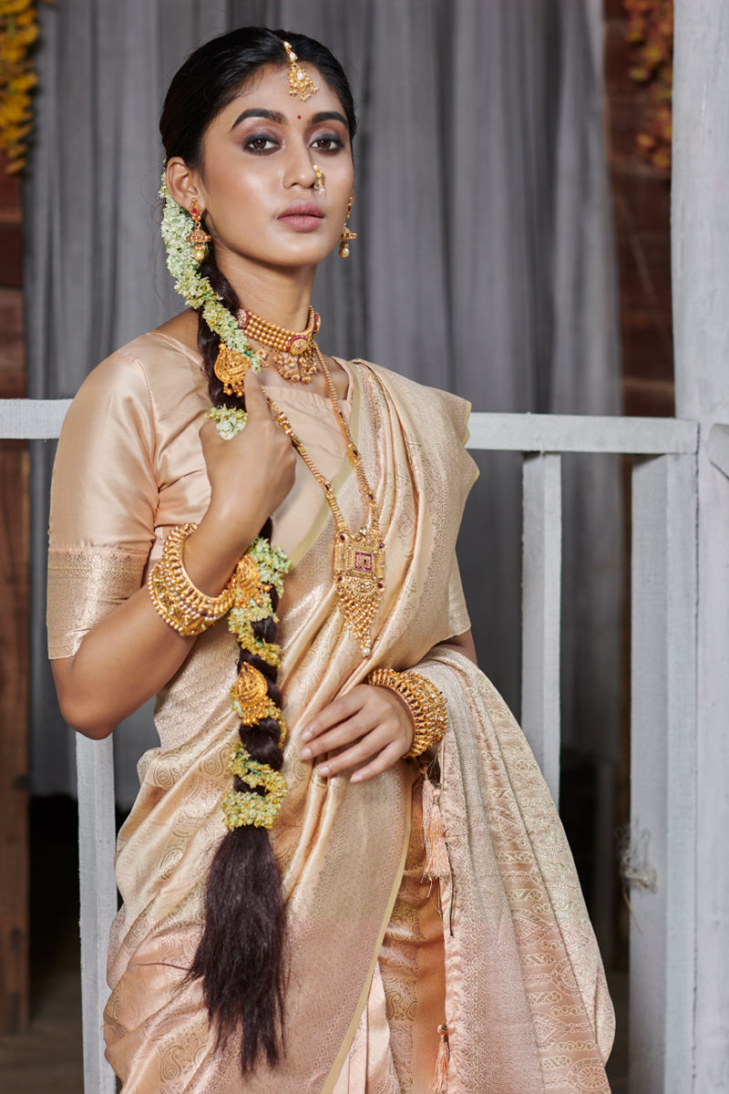 Luxurious Peach Premium Banarasi Silk Saree