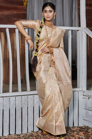 Luxurious Peach Premium Banarasi Silk Saree