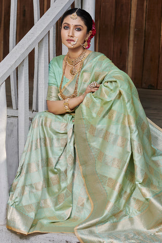 Elegance Redefined Pista Banarasi Silk Saree