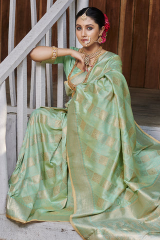 Elegance Redefined Pista Banarasi Silk Saree