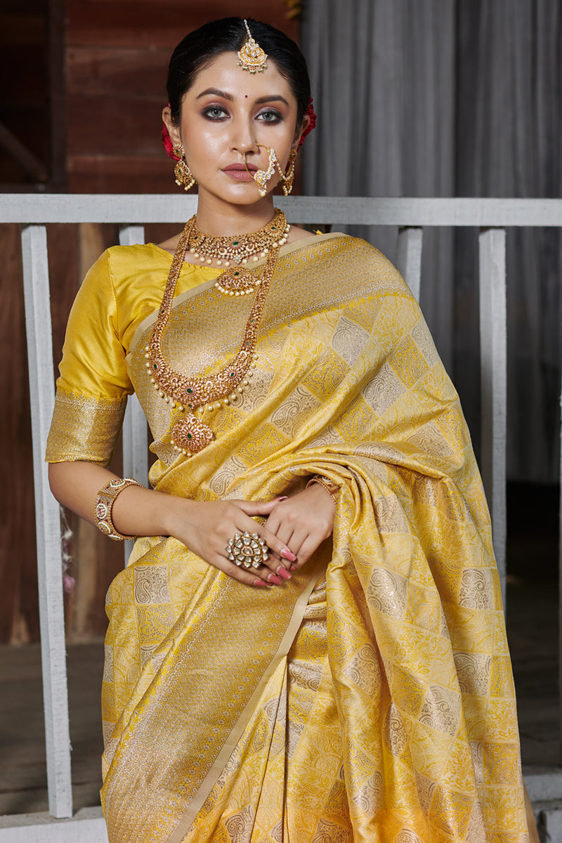 Captivating Charms Yellow Banarasi Silk Saree