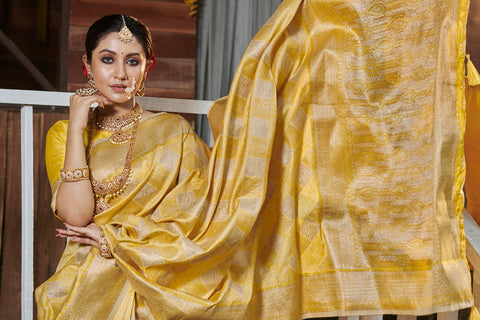 Captivating Charms Yellow Banarasi Silk Saree