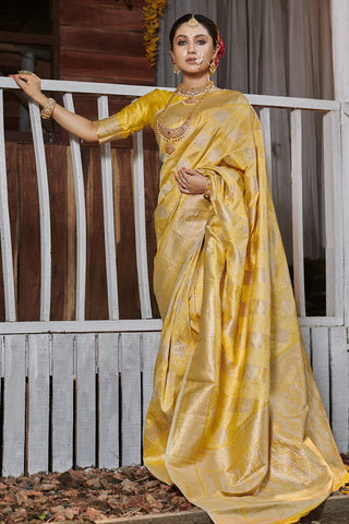 Captivating Charms Yellow Banarasi Silk Saree