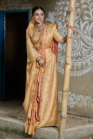 Majestic Drapes Orange Banarasi Silk Sarees