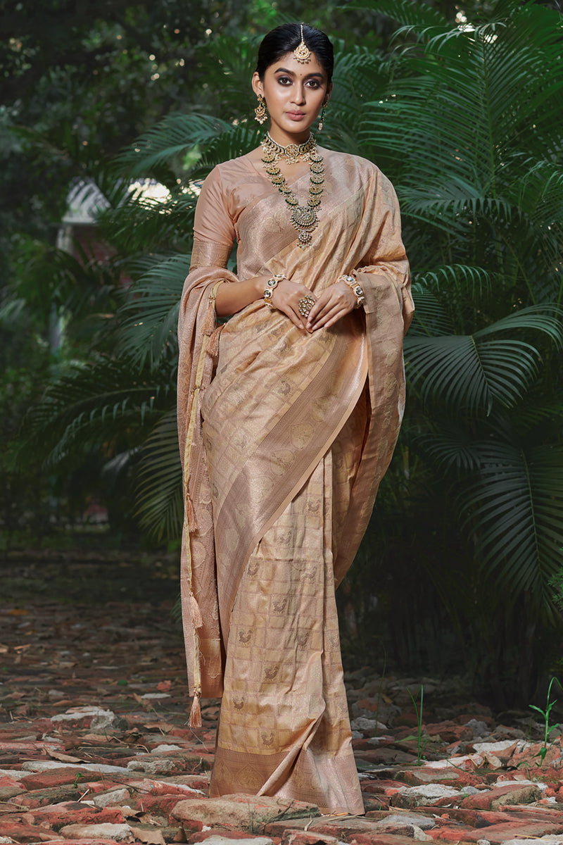 Treasures Of Tradition Peach Banarasi Silk Saree