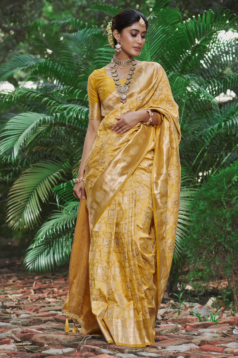 Yellow Banarasi Beautiful Silk Saree