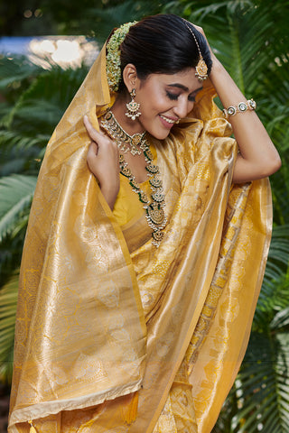 Yellow Banarasi Beautiful Silk Saree