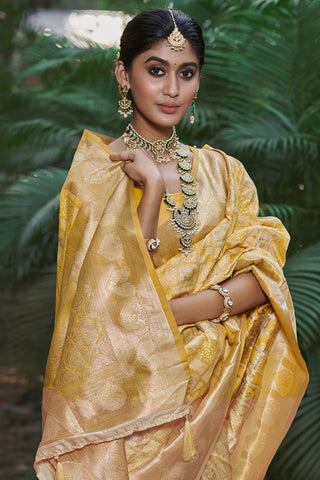 Yellow Banarasi Beautiful Silk Saree