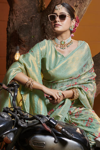 Silken Finesse Pista Banarasi Silk Saree