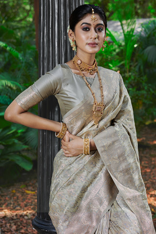 Resplendent Beauty Grey Banarasi Silk Saree