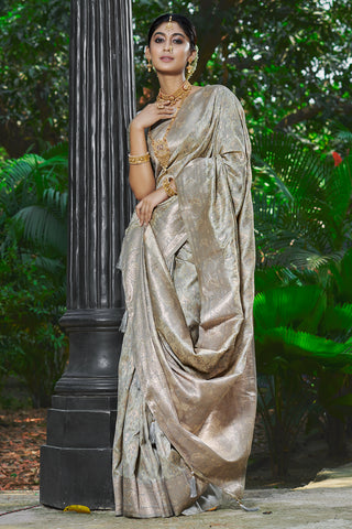 Resplendent Beauty Grey Banarasi Silk Saree