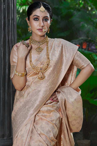 Envisioned in Silk Peach Banarasi Silk Saree