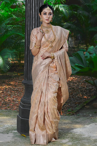 Envisioned in Silk Peach Banarasi Silk Saree