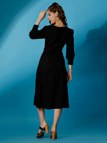 Black Party Wear Fit and Flare Western Dress With Square Neck and Full Sleeve