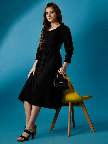 Black Party Wear Fit and Flare Western Dress With Square Neck and Full Sleeve