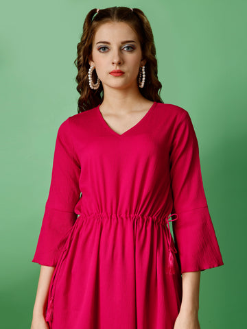 Pink Party Wear Fit and Flare Western Dress With V-Neck and 3/4 Sleeve