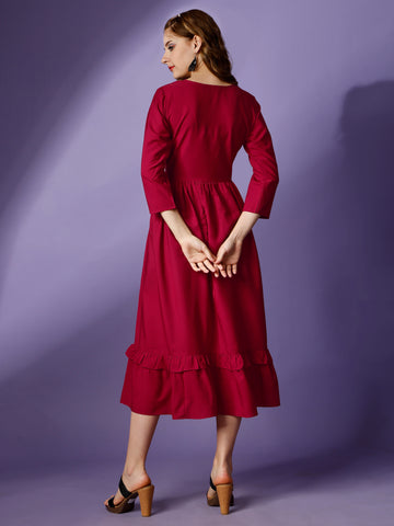 Rani Party Wear Fit and Flare Western Dress With Sweetheart Neck and 3/4 Sleeve