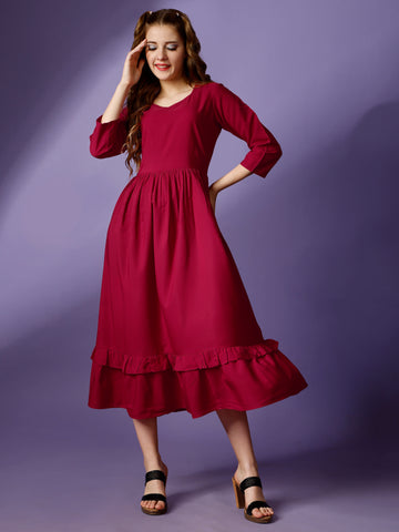 Rani Party Wear Fit and Flare Western Dress With Sweetheart Neck and 3/4 Sleeve