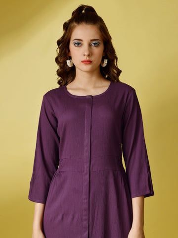 Lavender Party Wear Fit and Flare Western Dress With Round Neck and 3/4 Sleeve