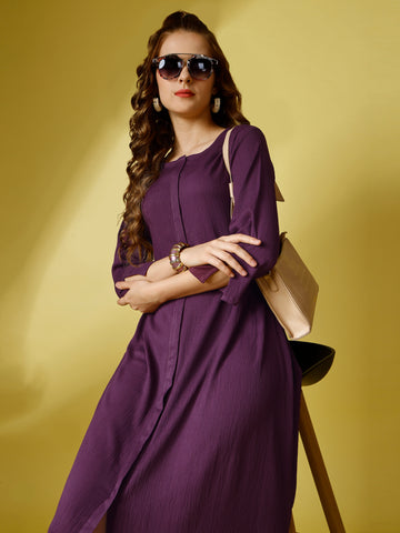 Lavender Party Wear Fit and Flare Western Dress With Round Neck and 3/4 Sleeve