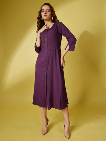 Lavender Party Wear Fit and Flare Western Dress With Round Neck and 3/4 Sleeve