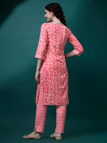 Pink Magic Rayon V-Neck A-Line Kurti with Pant