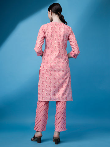 Pink Magic Rayon Round Neck A-Line Kurti with Pant