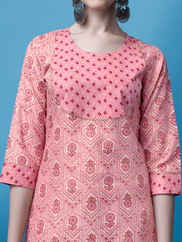 Pink Magic Rayon Round Neck A-Line Kurti with Pant