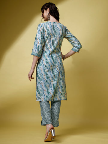 Grey Magic Rayon V-Neck A-Line Kurti with Pant