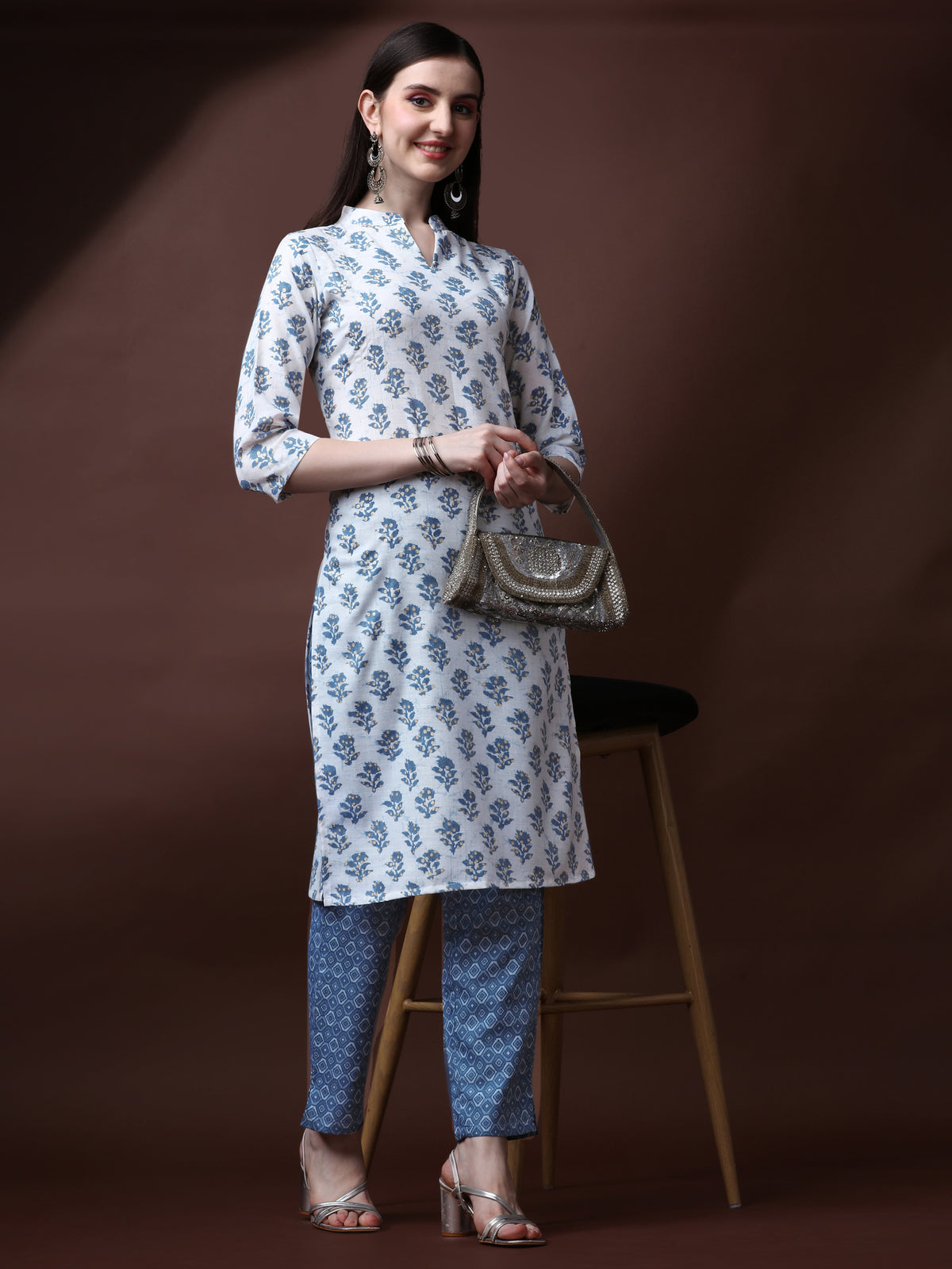 White Magic Rayon Collar Neck A-Line Kurti with Pant