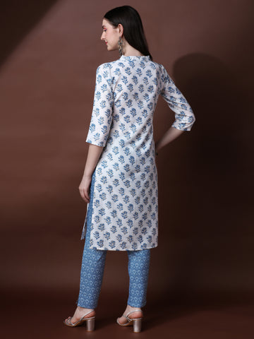 White Magic Rayon Collar Neck A-Line Kurti with Pant