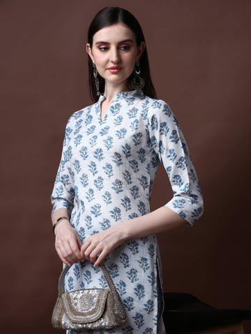 White Magic Rayon Collar Neck A-Line Kurti with Pant