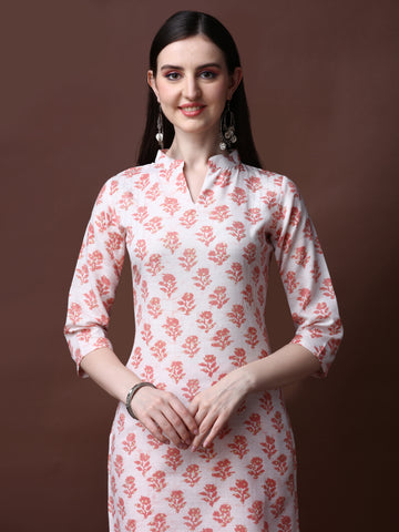 Peach Magic Rayon Collar Neck A-Line Kurti with Pant